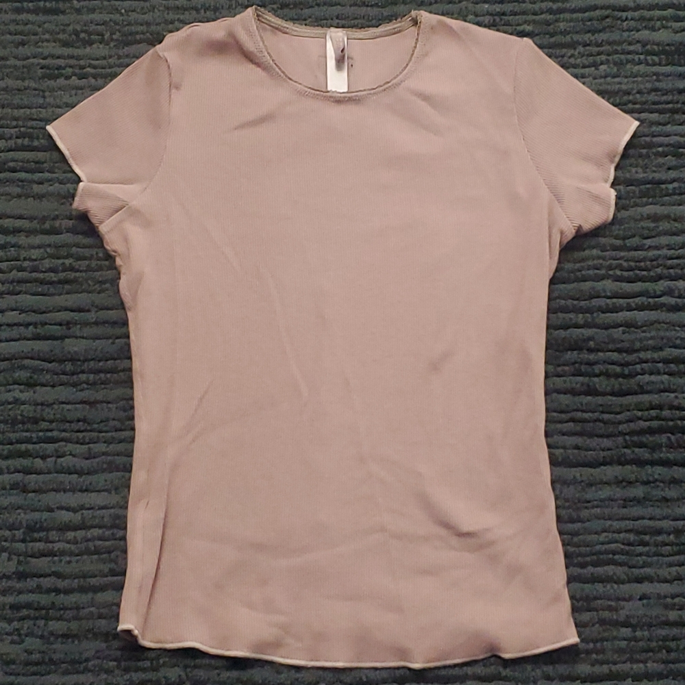 SKIMS Size M Mauve Pink Ribbed Short Sleeve Baby Tee Top